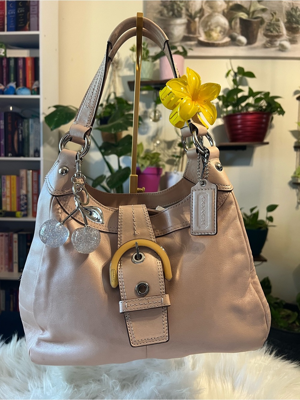 Coach Pebbled Leather Shoulder Bag in Blush Pink